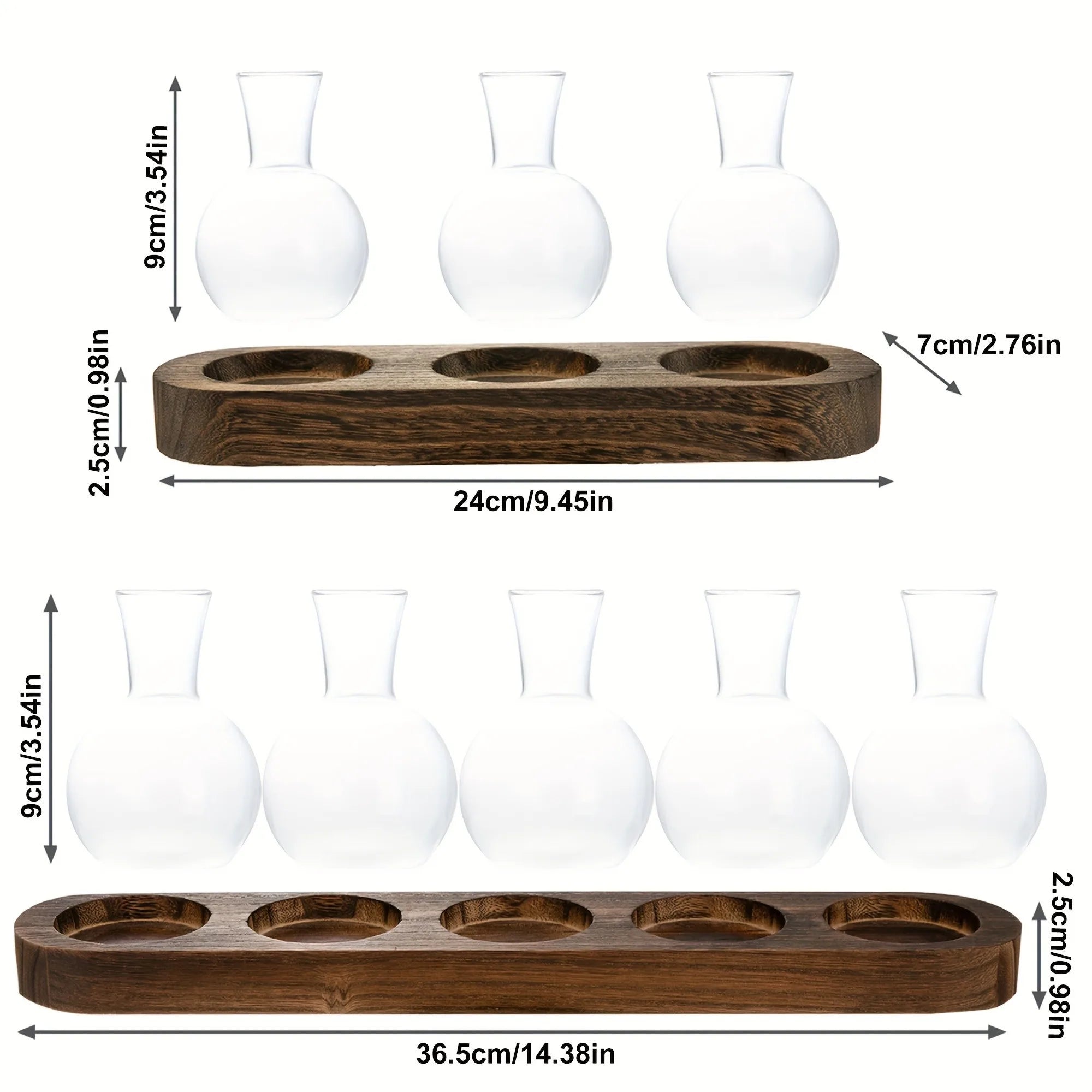 טריום זכוכית עם מגש עץ - אגרטל הידרופוני לצמחים